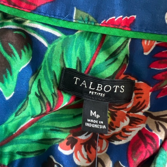 Talbots NWT Floral Blue Red Yellow Button Down Blouse With Under Shirt MP - Picture 4 of 9